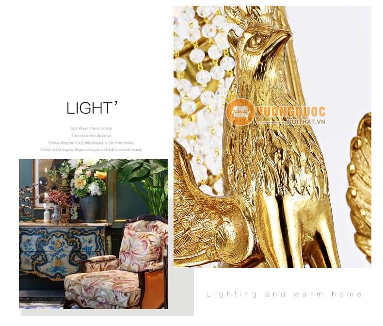 Đèn chùm đồng chim đại bàng dũng mãnh abr138-4